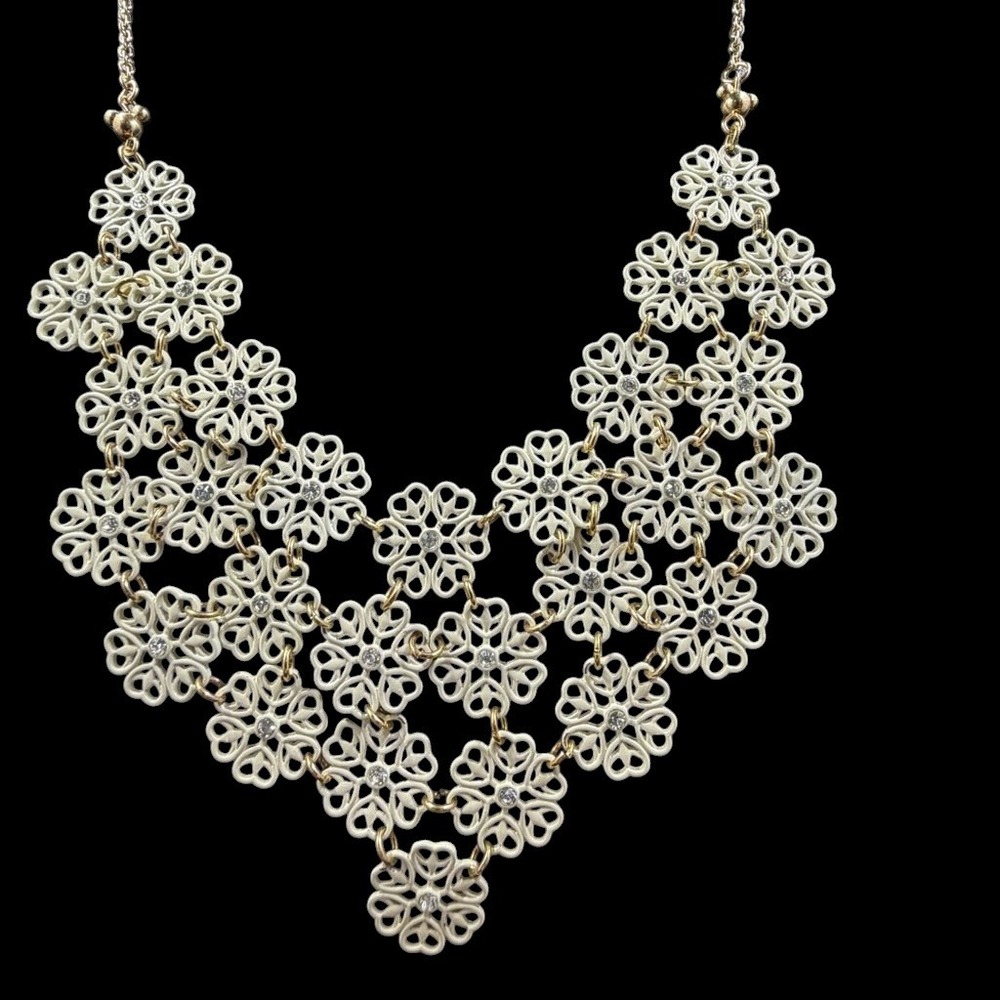 Disney Parks Floral Filigree Enamel Rhinestone Necklace and Bracelet Set Gold - Picture 2 of 8